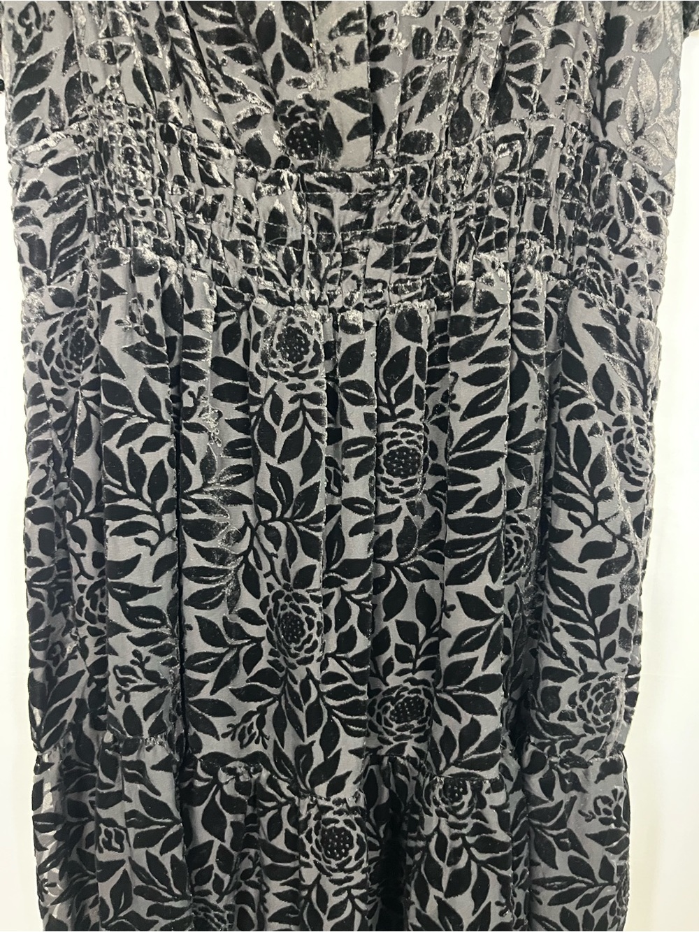 Anthropologie somserset mini dress black floral velvet smocked waist sz m - Picture 6 of 8